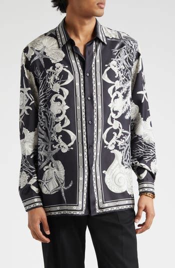 versace seashell top|Versace Seashell Barocco Print Silk Button.